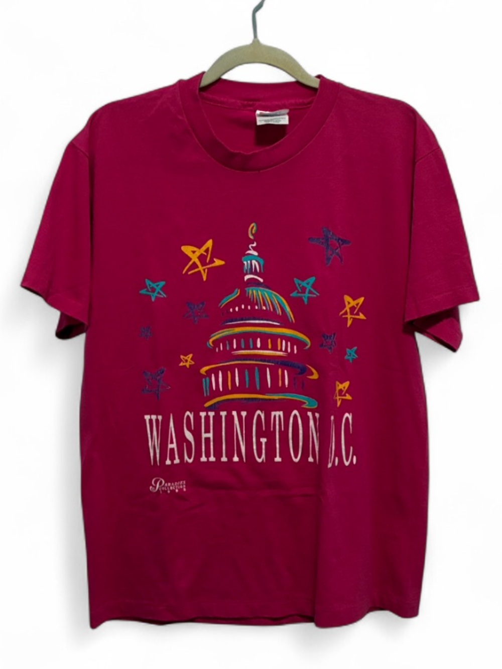 Vintage Bright Pink Washington D.C. Capitol Graphic Short Sleeve Tee Shirt